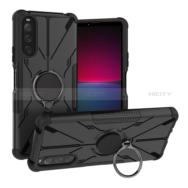 Custodia Silicone e Plastica Opaca Cover con Magnetico Anello Supporto JX1 per Sony Xperia 10 IV Nero