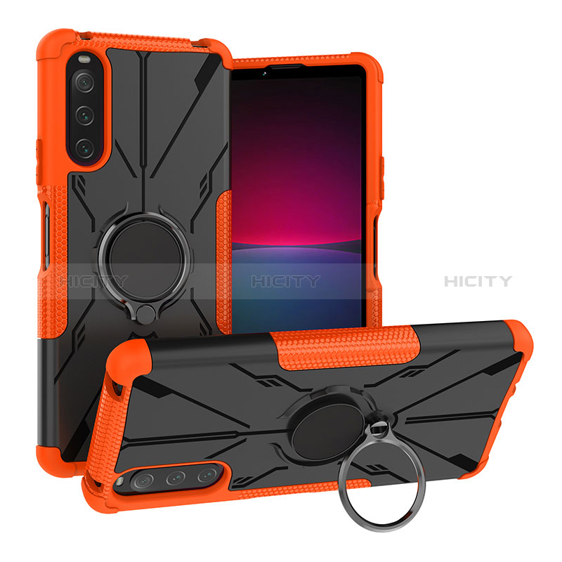 Custodia Silicone e Plastica Opaca Cover con Magnetico Anello Supporto JX1 per Sony Xperia 10 IV SO-52C Arancione