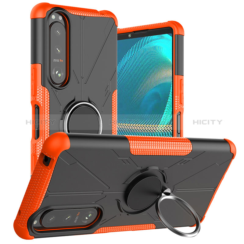 Custodia Silicone e Plastica Opaca Cover con Magnetico Anello Supporto JX1 per Sony Xperia 5 III SO-53B Arancione