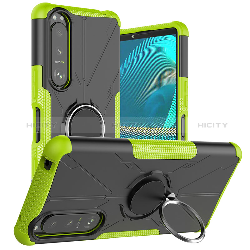 Custodia Silicone e Plastica Opaca Cover con Magnetico Anello Supporto JX1 per Sony Xperia 5 III SO-53B Verde