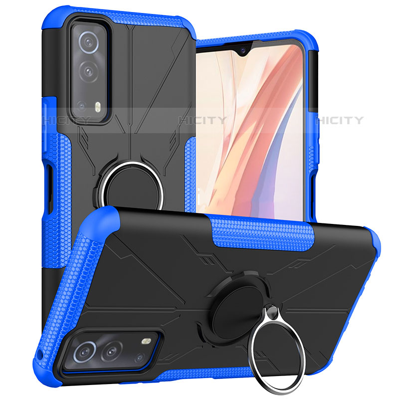 Custodia Silicone e Plastica Opaca Cover con Magnetico Anello Supporto JX1 per Vivo iQOO Z3 5G Blu