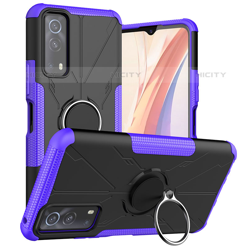 Custodia Silicone e Plastica Opaca Cover con Magnetico Anello Supporto JX1 per Vivo iQOO Z3 5G Viola