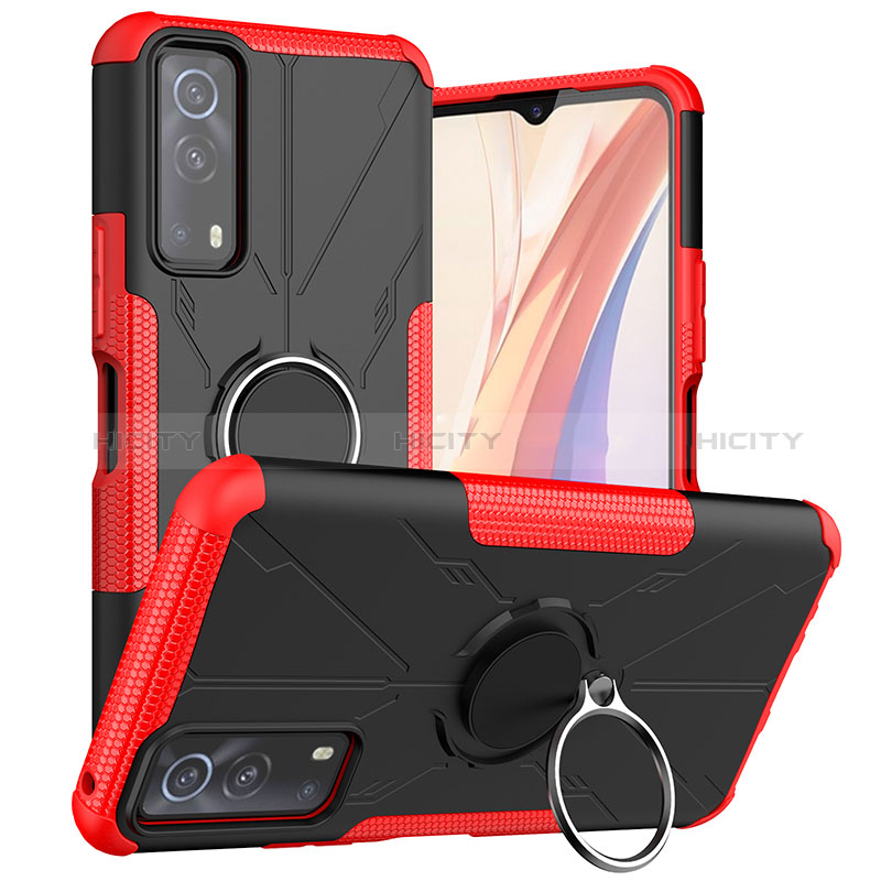 Custodia Silicone e Plastica Opaca Cover con Magnetico Anello Supporto JX1 per Vivo Y72 5G Rosso