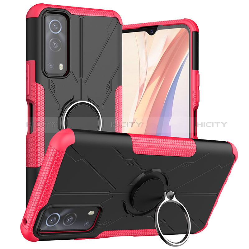 Custodia Silicone e Plastica Opaca Cover con Magnetico Anello Supporto JX1 per Vivo Y75s 5G Rosa Caldo