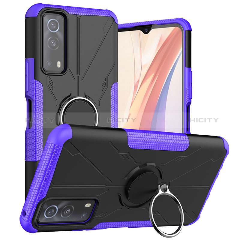 Custodia Silicone e Plastica Opaca Cover con Magnetico Anello Supporto JX1 per Vivo Y75s 5G Viola