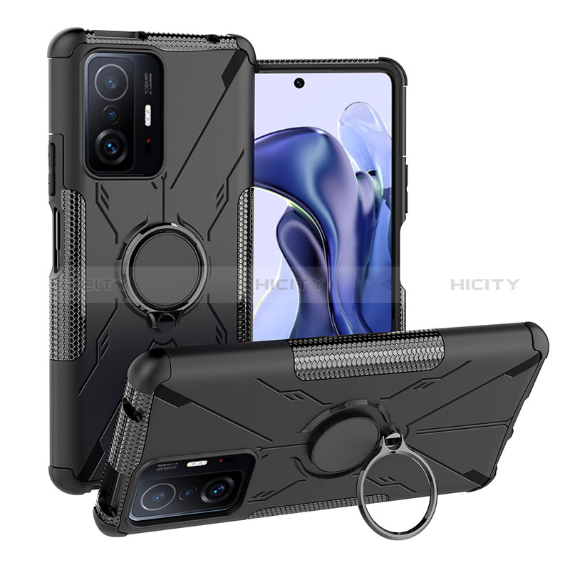 Custodia Silicone e Plastica Opaca Cover con Magnetico Anello Supporto JX1 per Xiaomi Mi 11T 5G Nero