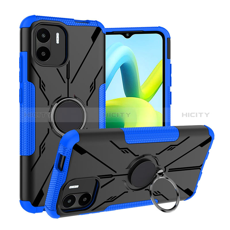 Custodia Silicone e Plastica Opaca Cover con Magnetico Anello Supporto JX1 per Xiaomi Poco C50 Blu