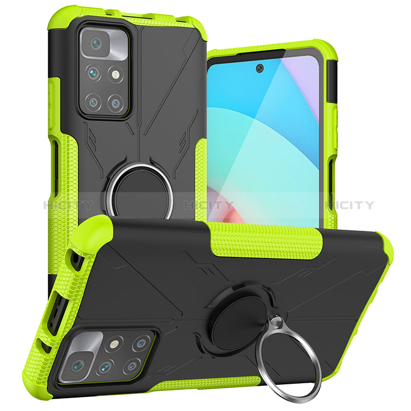 Custodia Silicone e Plastica Opaca Cover con Magnetico Anello Supporto JX1 per Xiaomi Redmi 10 (2022) Verde