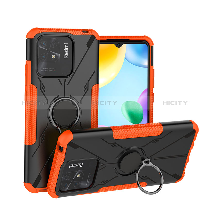 Custodia Silicone e Plastica Opaca Cover con Magnetico Anello Supporto JX1 per Xiaomi Redmi 10 Power Arancione