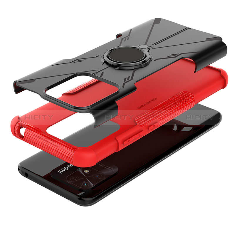 Custodia Silicone e Plastica Opaca Cover con Magnetico Anello Supporto JX1 per Xiaomi Redmi 10C 4G