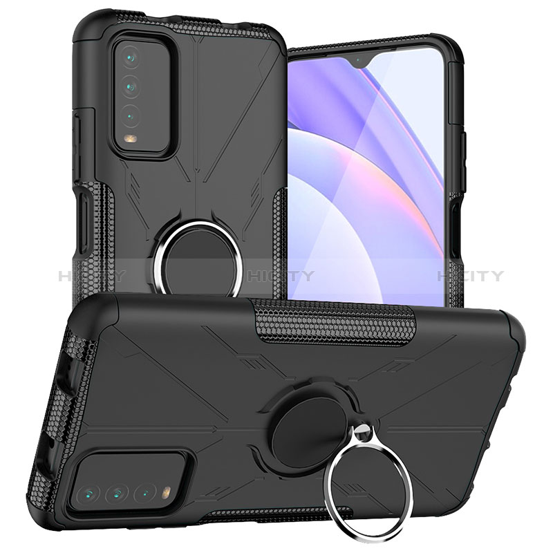 Custodia Silicone e Plastica Opaca Cover con Magnetico Anello Supporto JX1 per Xiaomi Redmi 9 Power Nero