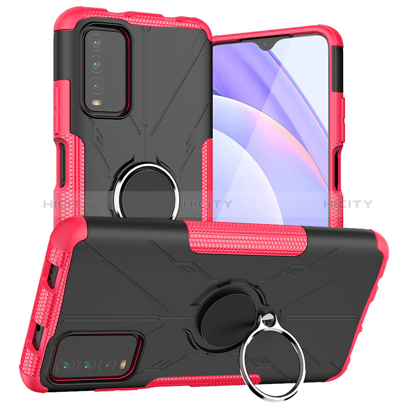 Custodia Silicone e Plastica Opaca Cover con Magnetico Anello Supporto JX1 per Xiaomi Redmi 9 Power Rosa Caldo