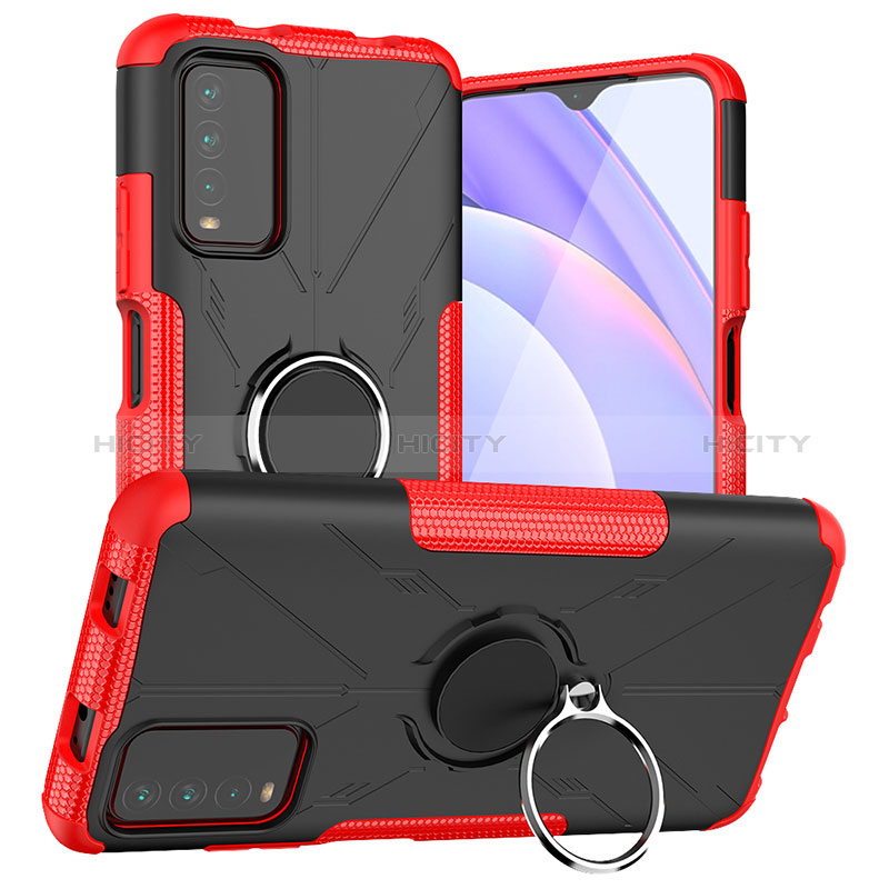 Custodia Silicone e Plastica Opaca Cover con Magnetico Anello Supporto JX1 per Xiaomi Redmi 9 Power Rosso