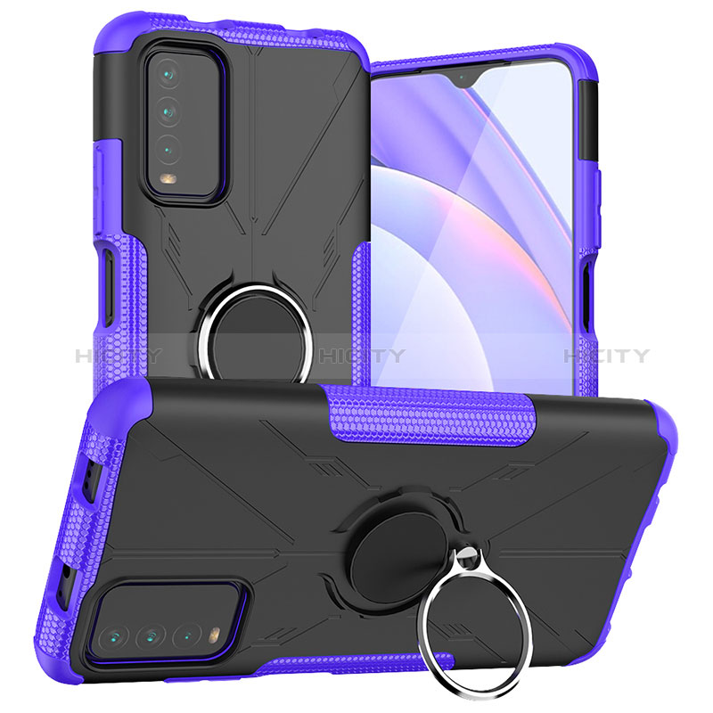 Custodia Silicone e Plastica Opaca Cover con Magnetico Anello Supporto JX1 per Xiaomi Redmi 9 Power Viola