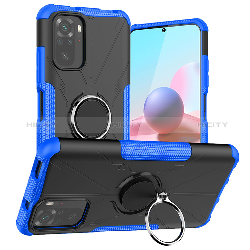 Custodia Silicone e Plastica Opaca Cover con Magnetico Anello Supporto JX1 per Xiaomi Redmi Note 10 4G