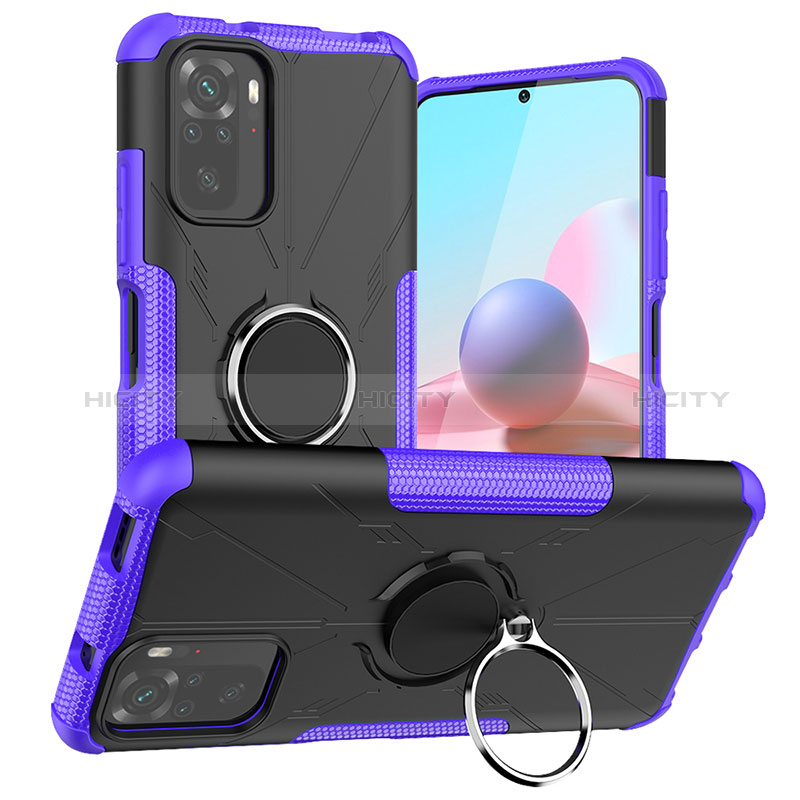 Custodia Silicone e Plastica Opaca Cover con Magnetico Anello Supporto JX1 per Xiaomi Redmi Note 10 4G Viola