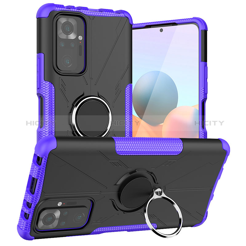 Custodia Silicone e Plastica Opaca Cover con Magnetico Anello Supporto JX1 per Xiaomi Redmi Note 10 Pro 4G