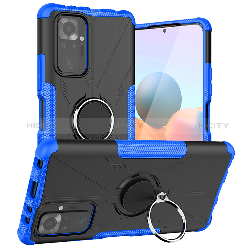 Custodia Silicone e Plastica Opaca Cover con Magnetico Anello Supporto JX1 per Xiaomi Redmi Note 10 Pro 4G Blu