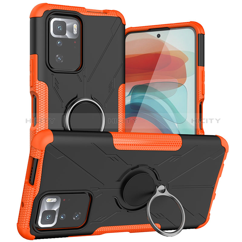 Custodia Silicone e Plastica Opaca Cover con Magnetico Anello Supporto JX1 per Xiaomi Redmi Note 10 Pro 5G Arancione