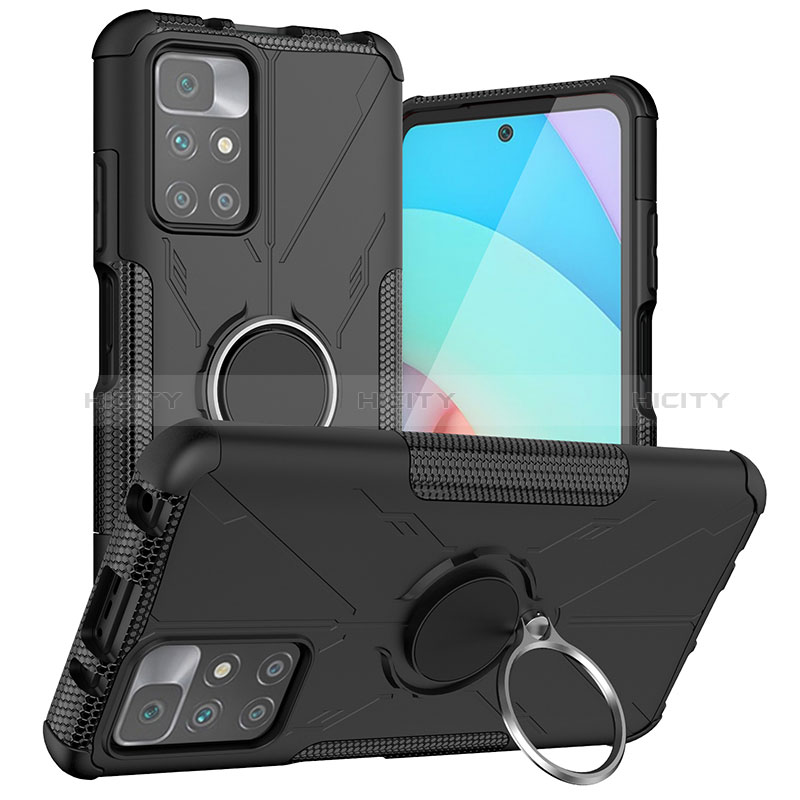 Custodia Silicone e Plastica Opaca Cover con Magnetico Anello Supporto JX1 per Xiaomi Redmi Note 11 4G (2021) Nero