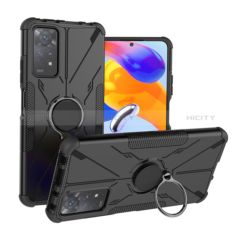 Custodia Silicone e Plastica Opaca Cover con Magnetico Anello Supporto JX1 per Xiaomi Redmi Note 11 Pro 4G Nero