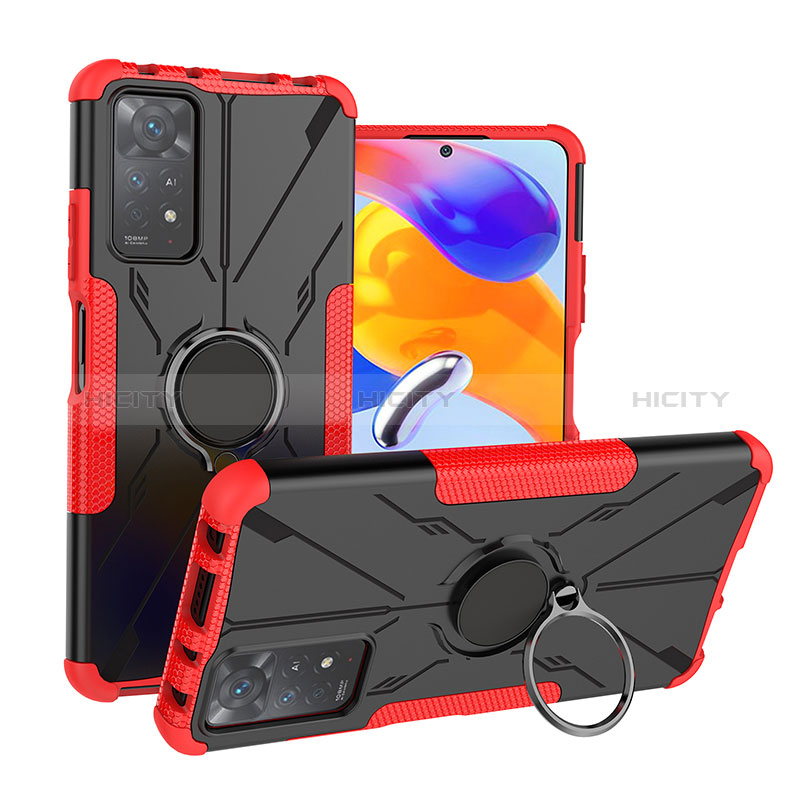 Custodia Silicone e Plastica Opaca Cover con Magnetico Anello Supporto JX1 per Xiaomi Redmi Note 11 Pro 4G Rosso