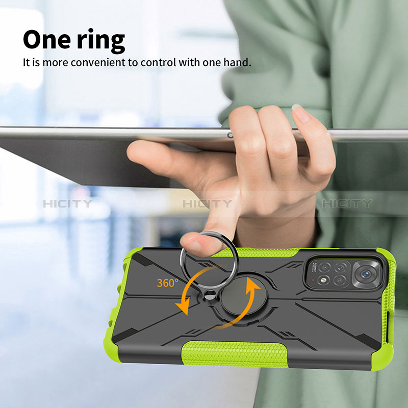 Custodia Silicone e Plastica Opaca Cover con Magnetico Anello Supporto JX1 per Xiaomi Redmi Note 11S 4G