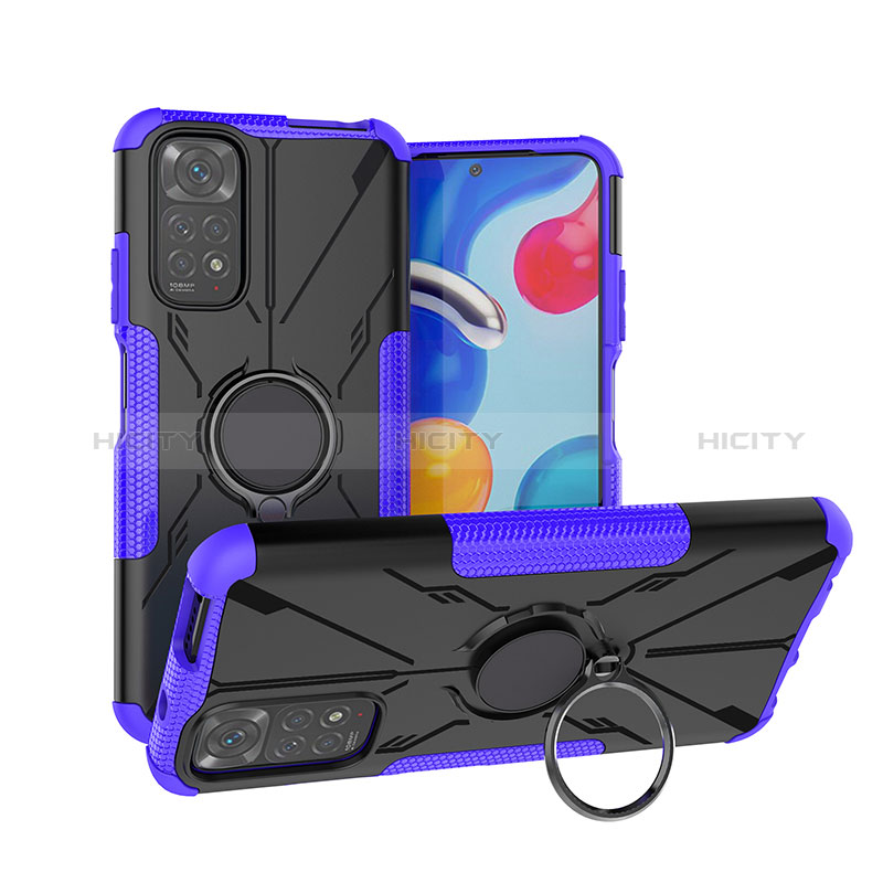 Custodia Silicone e Plastica Opaca Cover con Magnetico Anello Supporto JX1 per Xiaomi Redmi Note 11S 4G Viola