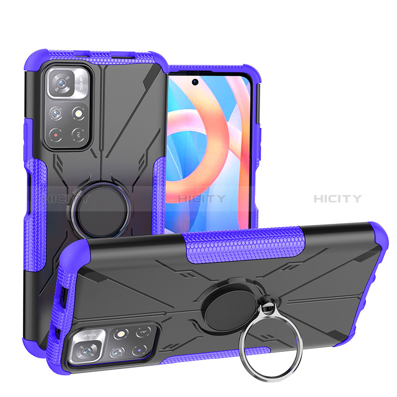 Custodia Silicone e Plastica Opaca Cover con Magnetico Anello Supporto JX1 per Xiaomi Redmi Note 11S 5G Viola