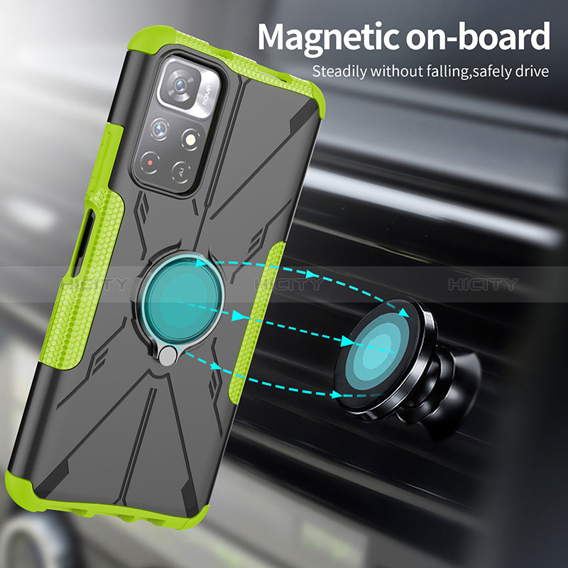 Custodia Silicone e Plastica Opaca Cover con Magnetico Anello Supporto JX1 per Xiaomi Redmi Note 11T 5G