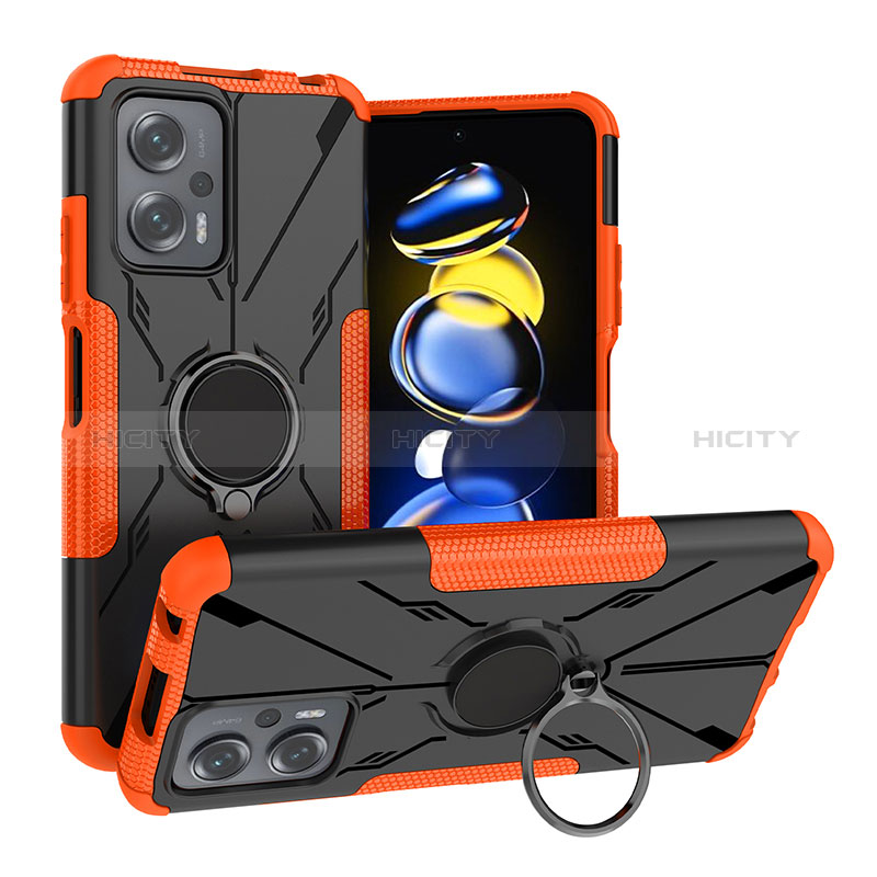 Custodia Silicone e Plastica Opaca Cover con Magnetico Anello Supporto JX1 per Xiaomi Redmi Note 11T Pro 5G Arancione