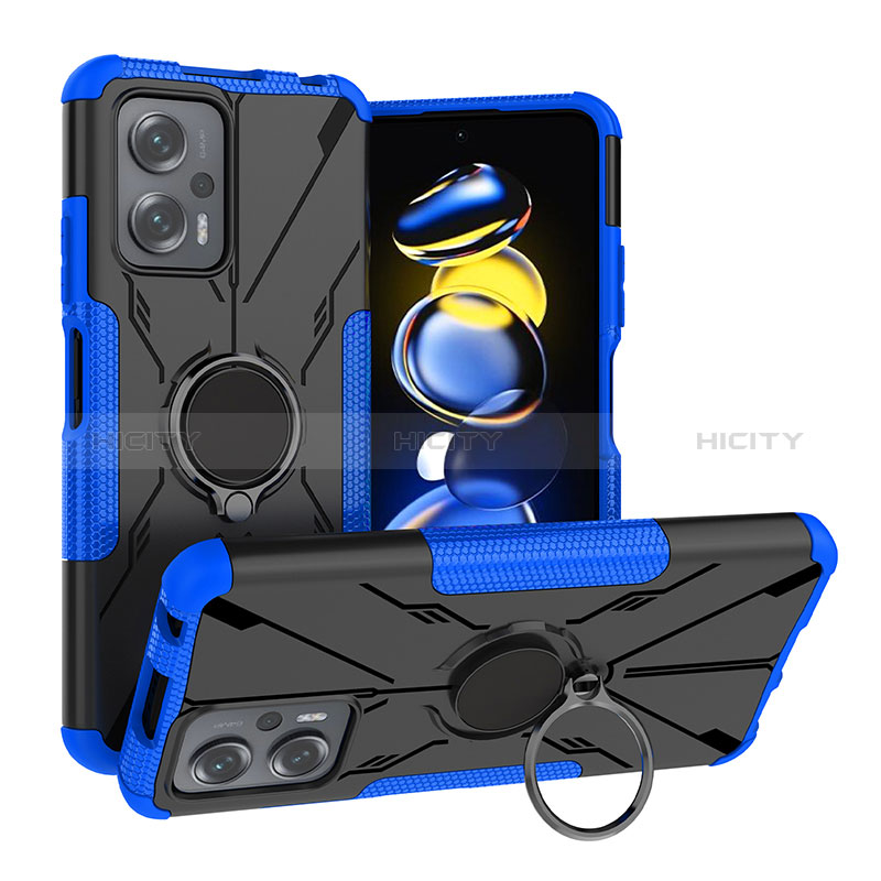 Custodia Silicone e Plastica Opaca Cover con Magnetico Anello Supporto JX1 per Xiaomi Redmi Note 11T Pro 5G Blu