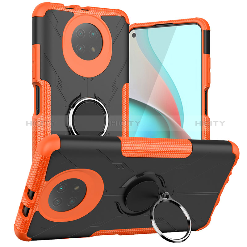 Custodia Silicone e Plastica Opaca Cover con Magnetico Anello Supporto JX1 per Xiaomi Redmi Note 9 5G Arancione