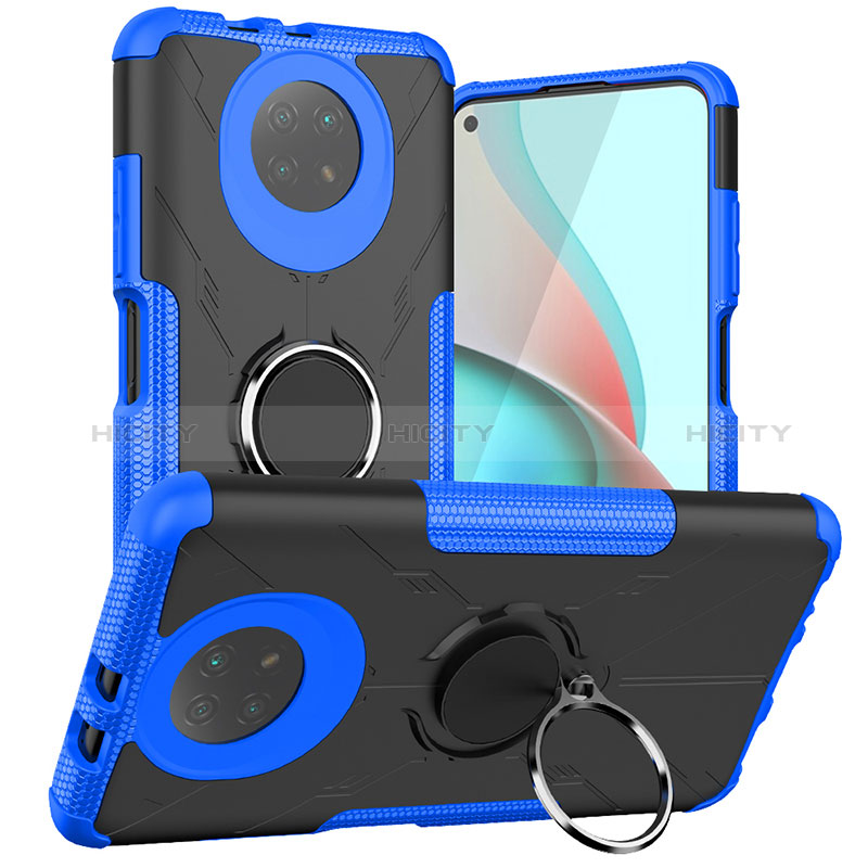 Custodia Silicone e Plastica Opaca Cover con Magnetico Anello Supporto JX1 per Xiaomi Redmi Note 9 5G Blu