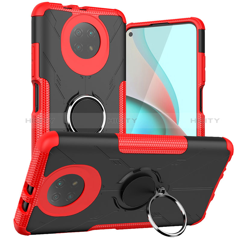 Custodia Silicone e Plastica Opaca Cover con Magnetico Anello Supporto JX1 per Xiaomi Redmi Note 9T 5G Rosso