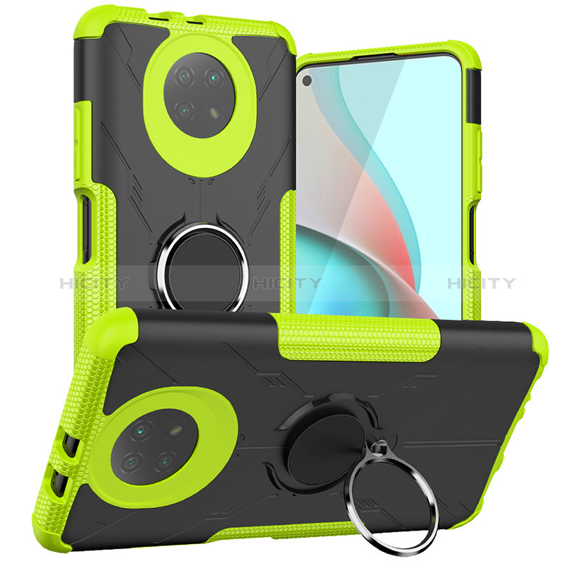 Custodia Silicone e Plastica Opaca Cover con Magnetico Anello Supporto JX1 per Xiaomi Redmi Note 9T 5G Verde