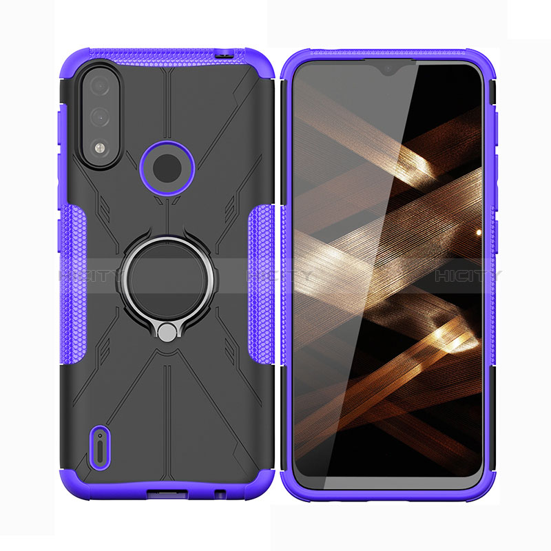 Custodia Silicone e Plastica Opaca Cover con Magnetico Anello Supporto JX2 per Motorola Moto E7 Power Viola