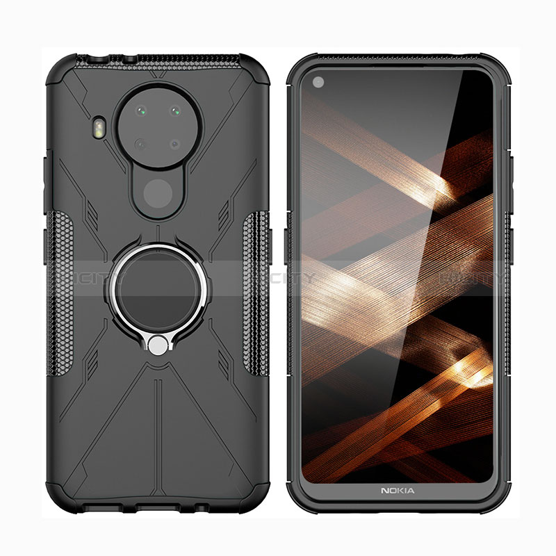 Custodia Silicone e Plastica Opaca Cover con Magnetico Anello Supporto JX2 per Nokia 5.4 Nero