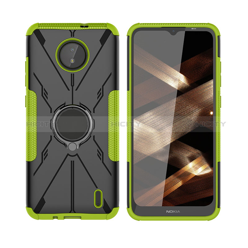 Custodia Silicone e Plastica Opaca Cover con Magnetico Anello Supporto JX2 per Nokia C10 Verde