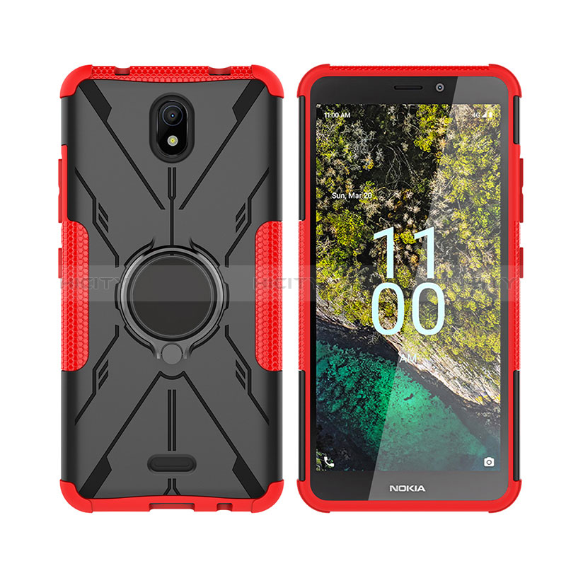 Custodia Silicone e Plastica Opaca Cover con Magnetico Anello Supporto JX2 per Nokia C100