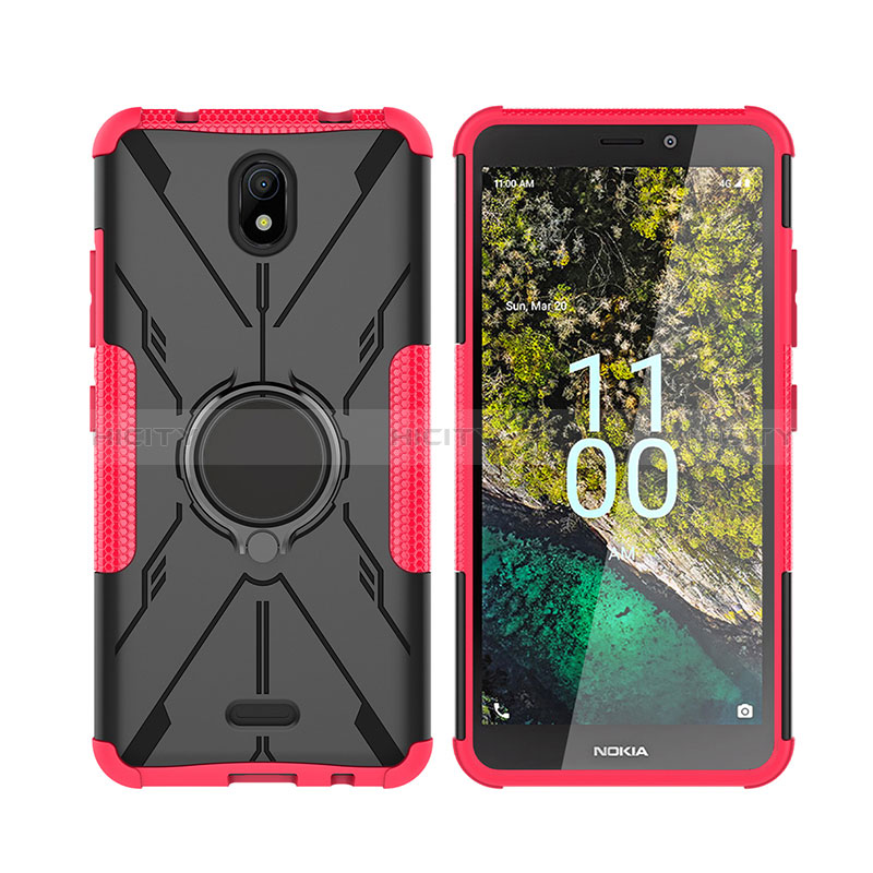 Custodia Silicone e Plastica Opaca Cover con Magnetico Anello Supporto JX2 per Nokia C100