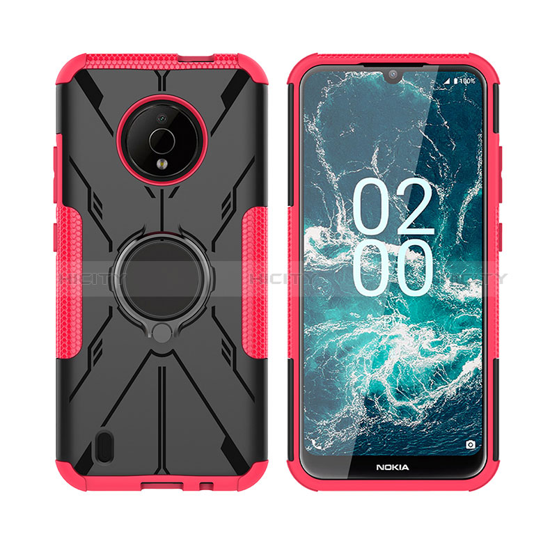 Custodia Silicone e Plastica Opaca Cover con Magnetico Anello Supporto JX2 per Nokia C200 Rosa Caldo