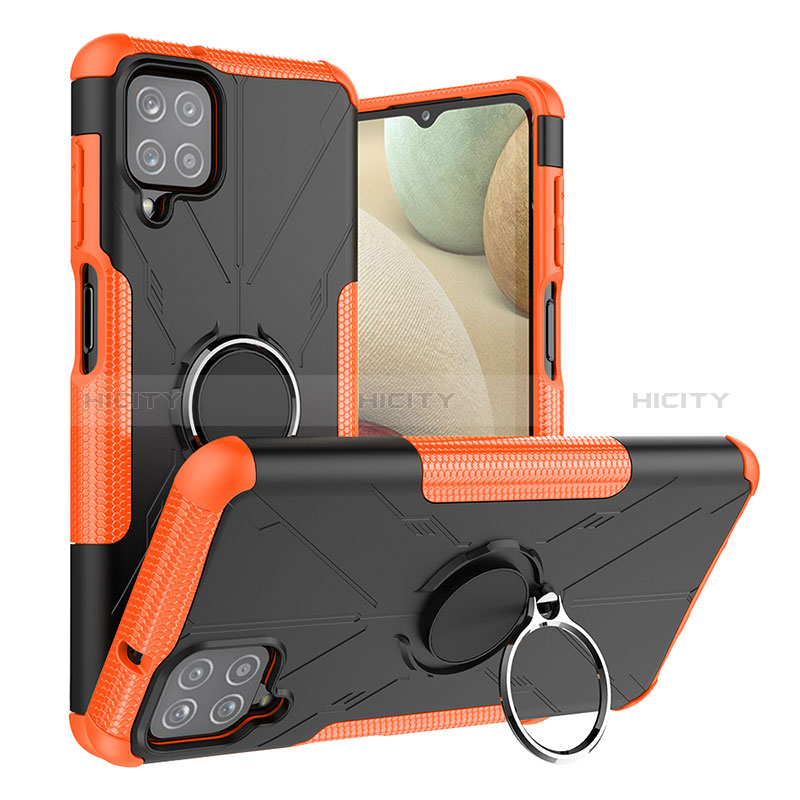 Custodia Silicone e Plastica Opaca Cover con Magnetico Anello Supporto JX2 per Samsung Galaxy A12 5G Arancione