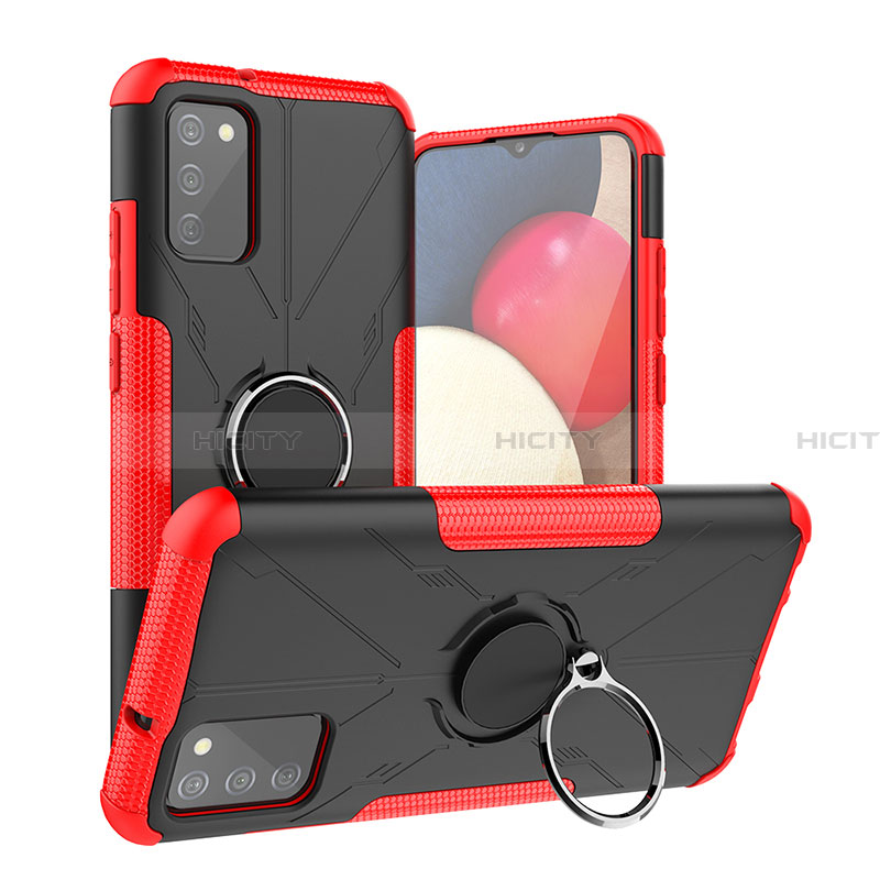 Custodia Silicone e Plastica Opaca Cover con Magnetico Anello Supporto JX2 per Samsung Galaxy F02S SM-E025F Rosso