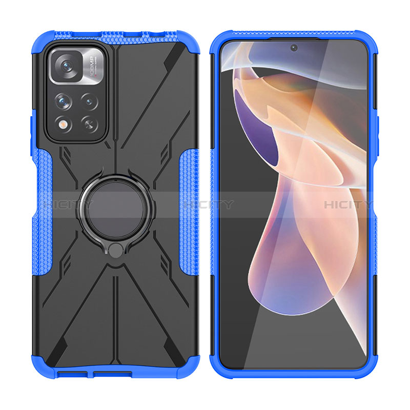 Custodia Silicone e Plastica Opaca Cover con Magnetico Anello Supporto JX2 per Xiaomi Poco X4 NFC Blu