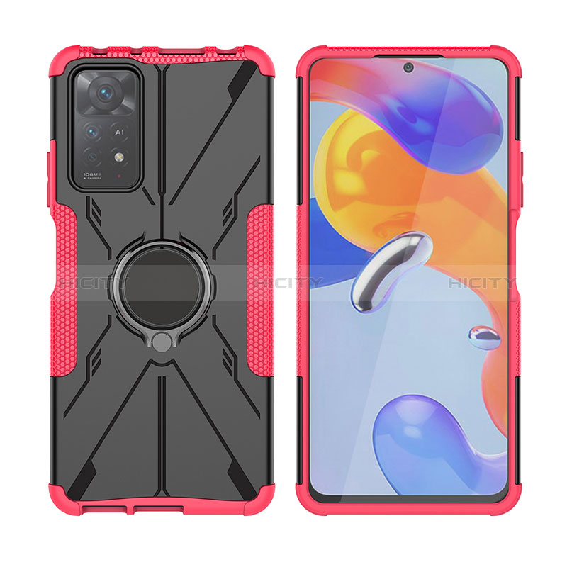 Custodia Silicone e Plastica Opaca Cover con Magnetico Anello Supporto JX2 per Xiaomi Redmi Note 11 Pro 4G Rosso