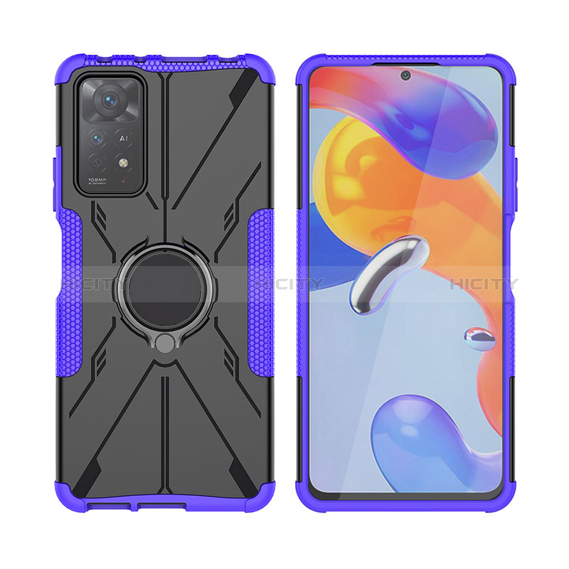 Custodia Silicone e Plastica Opaca Cover con Magnetico Anello Supporto JX2 per Xiaomi Redmi Note 11 Pro 4G Viola