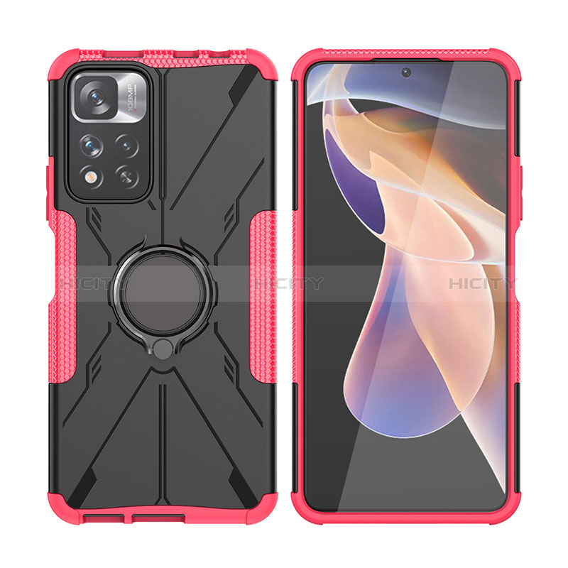 Custodia Silicone e Plastica Opaca Cover con Magnetico Anello Supporto JX2 per Xiaomi Redmi Note 11 Pro+ Plus 5G