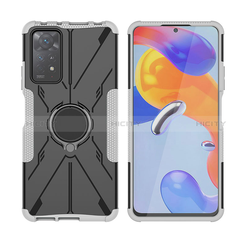 Custodia Silicone e Plastica Opaca Cover con Magnetico Anello Supporto JX2 per Xiaomi Redmi Note 12 Pro 4G Argento