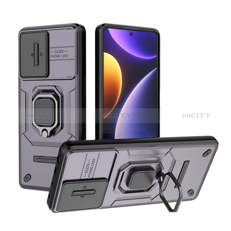 Custodia Silicone e Plastica Opaca Cover con Magnetico Anello Supporto K1C per Xiaomi Redmi Note 12 Turbo 5G Viola